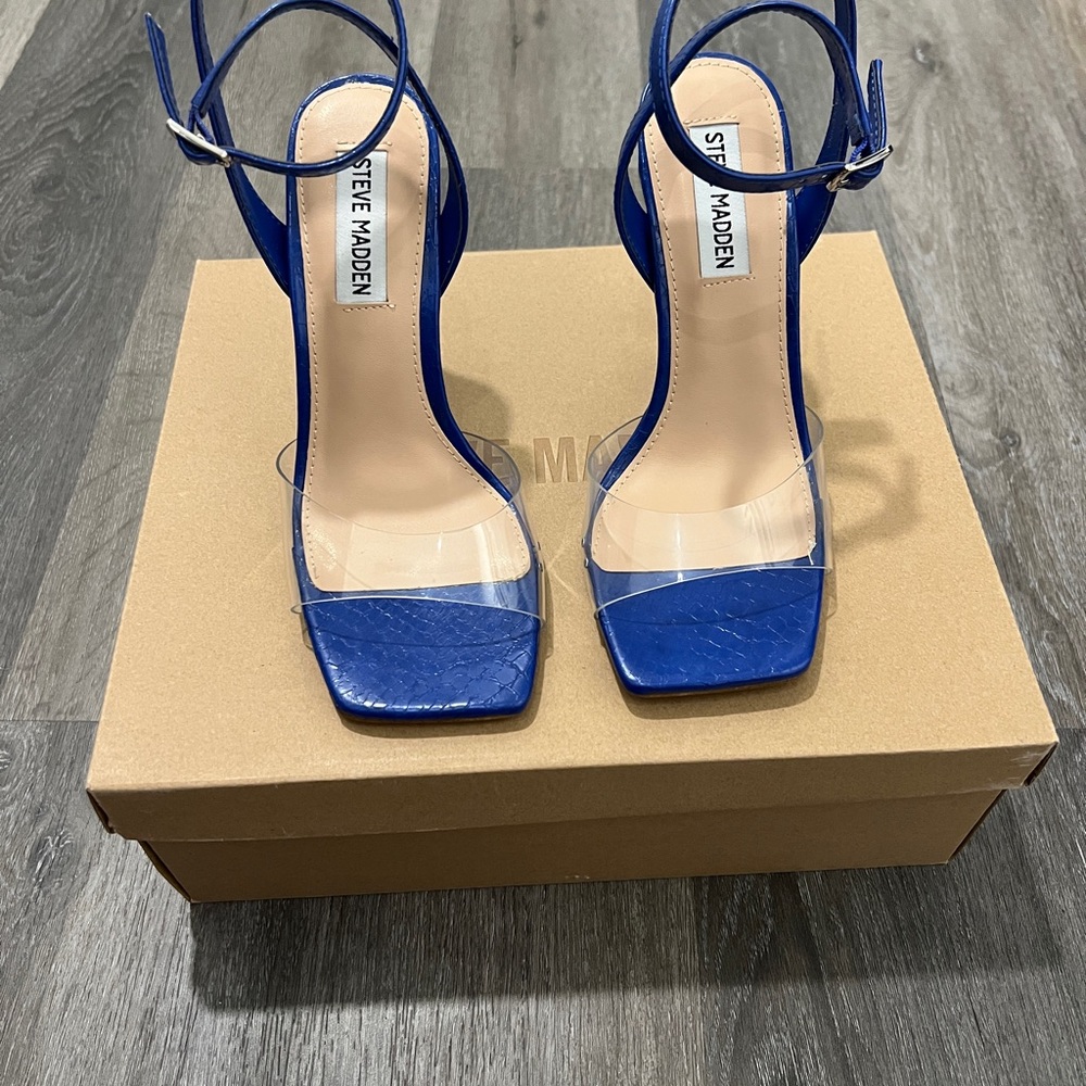 Steve Madden Blue Chunky Heel Ankle Strap Heels